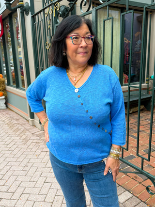 Lulu B Bright Periwinkle Mini Button Sweater