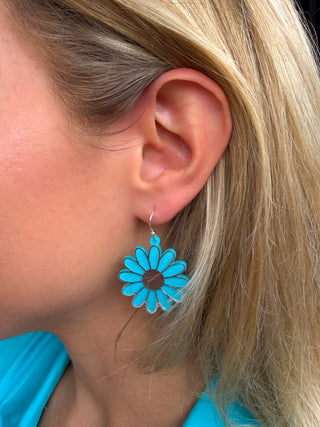 Blue Sparkle Flower Earrings