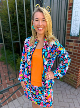Beachtime by Lulu B Neon Floral Full Zip Jacket
