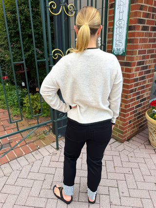 Charlie B Heather Natural Embroidered Heart Sweater