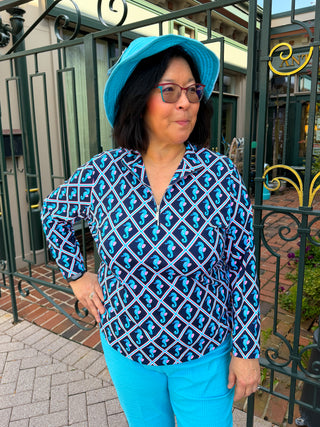 Lulu B Clear Turquoise Ribbon Fabric Sun Hat
