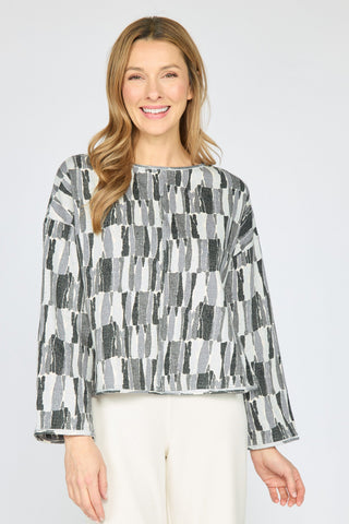 Olivia by Habitat Abstract Print Crewneck Cotton Sweater Gray 2