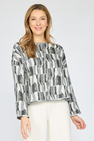 Olivia by Habitat Abstract Print Crewneck Cotton Sweater Gray 3