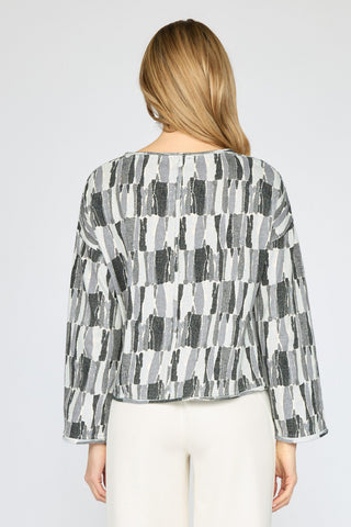 Olivia by Habitat Abstract Print Crewneck Cotton Sweater Gray 4