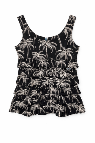 Beachtime by Lulu B Cha Cha Tank Black and Stone Palms