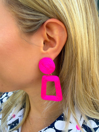 Wrapped Open Trapezoid Drop Earrings Fuchsia