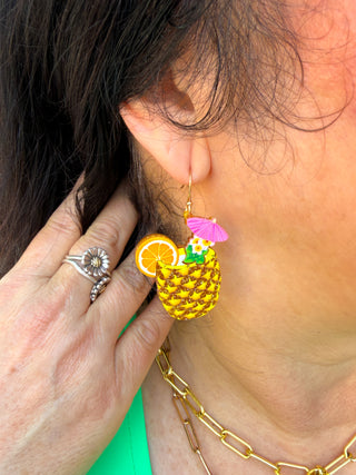 Gold Sparkle Pineapple Drink Earrings