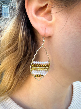 Gold Beaded Wavy Earrings