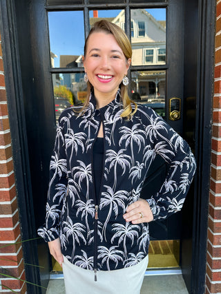 Beachtime by Lulu B Black and Stone Palms Full Zip Jacket