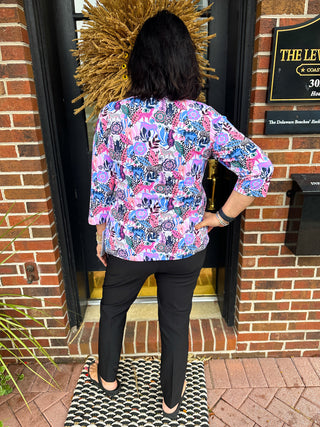 Lulu B Bright Jungle V-Neck 3/4 Sleeve Top