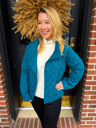 Olivia by Habitat Quilted Asymmetrical Stand Collar Jacket Teal