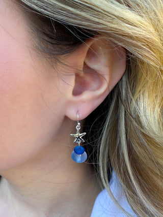 Petite Blue Starfish Seaglass Earrings
