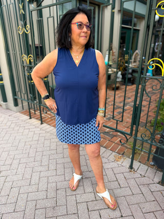 Lulu B Periwinkle and Navy Geometric Link UPF 50+ Zip Skort