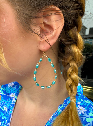 Aqua Beaded Teardrop Earrings