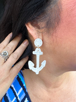 White Anchor Earrings