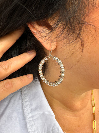Pearl and Silver Beaded Hoop Earrings