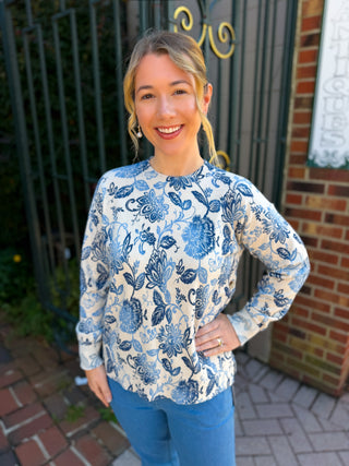 Charlie B Printed Side Button Sweater in Velora