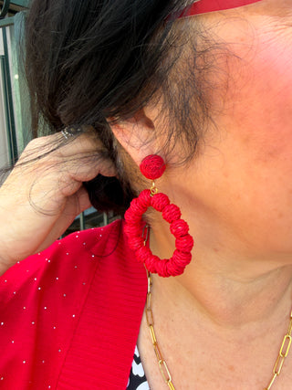 Wrapped Bead Ball Earrings Red