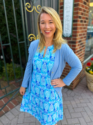 Lulu B Coastal Fish UPF 50+ Open Cut Dress