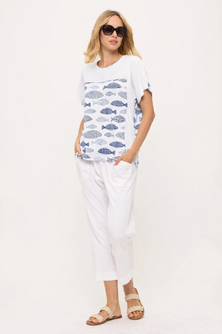 Cotton Lani Short Sleeve Relaxed Cotton T-shirt White Fish