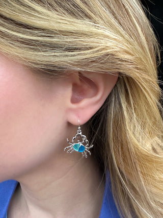 Two Blue Crab Earrings