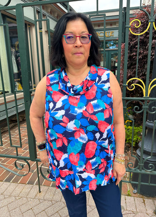 Tango Mango Sleeveless Sapphire Sunset Cowl Neck Top