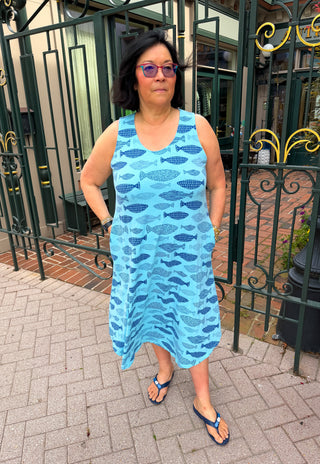 Cotton Lani Long Tank Dress with Pockets Tidepool Fish