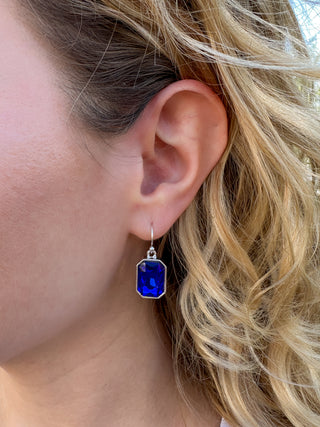 Blue and Silver Crystal Rectangle Earrings