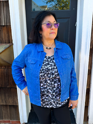 Lulu B Blue Metallic Linen Jacket