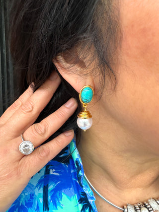 Pearl and Turquoise Drop Earrings