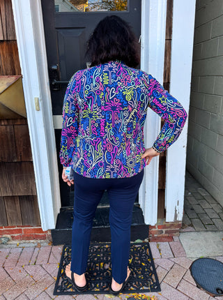 Beachtime by Lulu B Navy Neon Abstract Full Zip Jacket