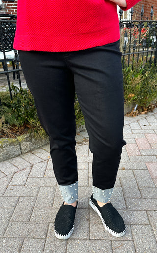 Lulu B Black Denim Cuff Pearl Pant
