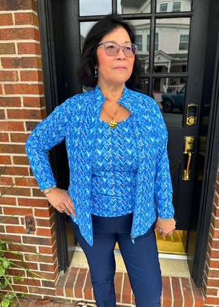 Lulu B Blue Chevron Zip Jacket