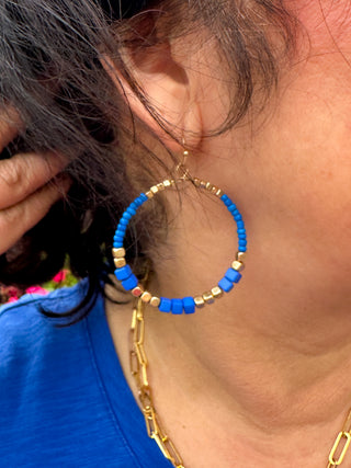 Power Blue Beaded Hoop Earrings
