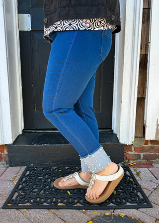 Lulu B Dark Wash Denim Cuff Pearl Pant