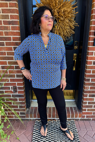 Lulu B Blue Geometric Button Tunic