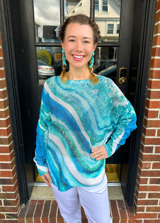 Teal Marble Italian Sweater