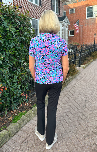 Beachtime by Lulu B Spring Bouquet Short Sleeve Zip Top