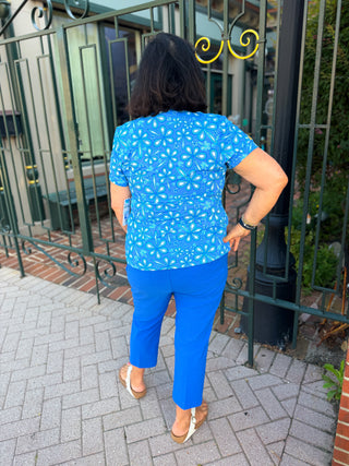 Beachtime by Lulu B Periwinkle Flower Power Short Sleeve Zip Top