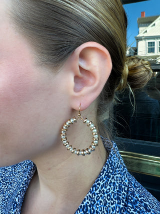 Pearl and Gold Beaded Hoop Earrings