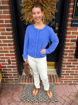 Escape by Habitat Baja Blue French Terry Scoop Neck Button Cardigan