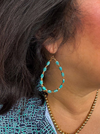 Teal Beaded Teardrop Earrings