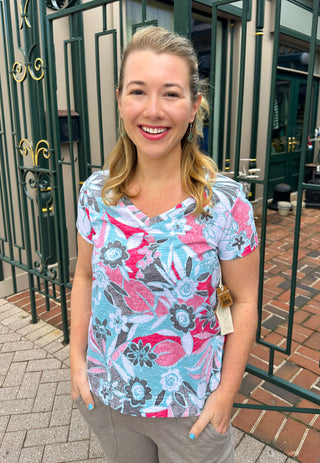 Escape by Habitat Poppy Fiji Floral V-neck Tee