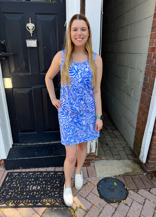 Lulu B White and Blue Floral Basic Tank