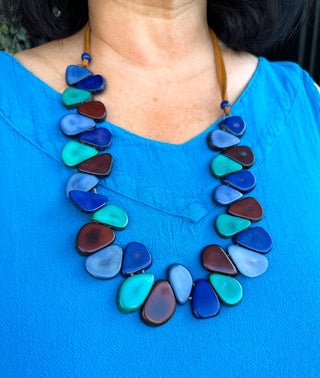 Tagua Samantha Brown and Blue Necklace