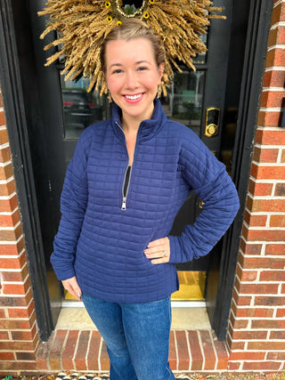 Beachtime by Lulu B Navy Quarter Zip Sweater