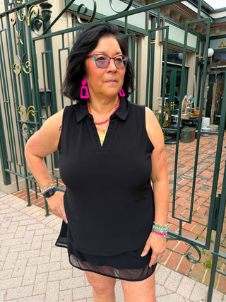 Tango Mango Black Sleeveless Collar Top