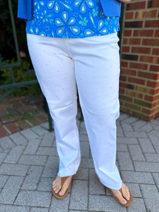 Lulu B White Rhinestone Studded Pull-on Jean