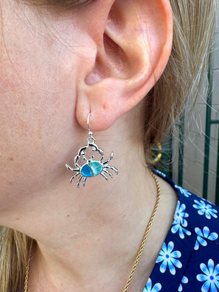 Two Blue Crab Earrings