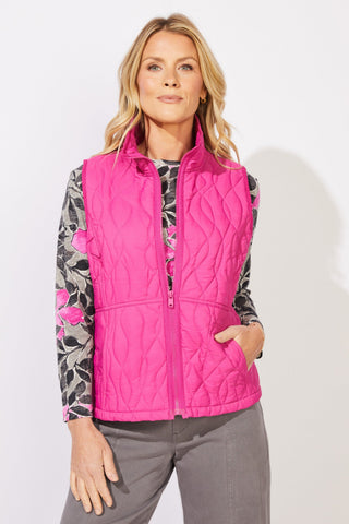 Escape by Habitat Fuchsia Wave Quilted Stand Collar Vest